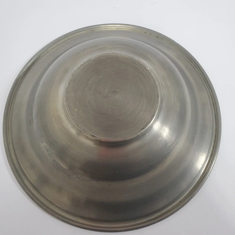 Colonial CCC Pewter Bowl 9.75in  Vintage Decor Wide Rim Brushed Vintage